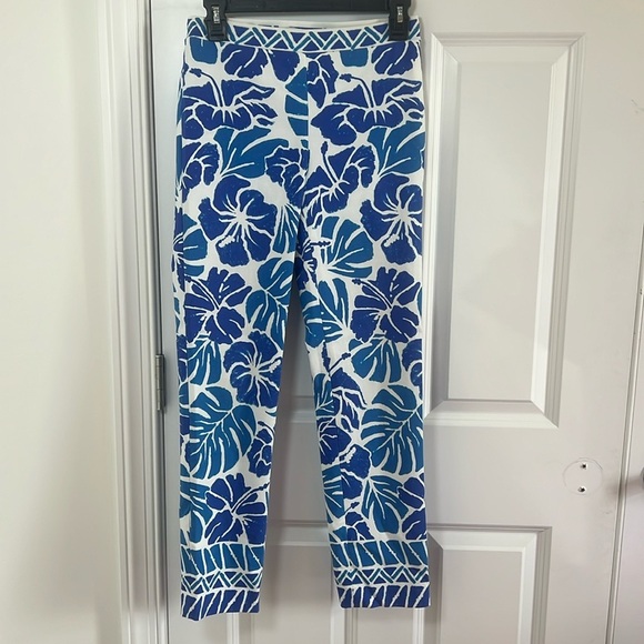 J. McLaughlin Ankle Pants Size 2 Multicolor Blue Floral Pull On - Picture 1 of 10
